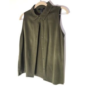 Green button up, sleeveless blouse